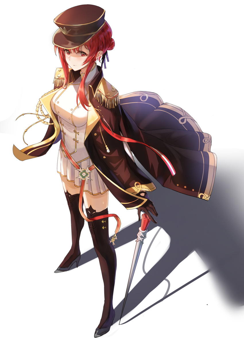 1girl, absurdres, azur_lane, black_coat, black_footwear, black_headwear, boots, breasts