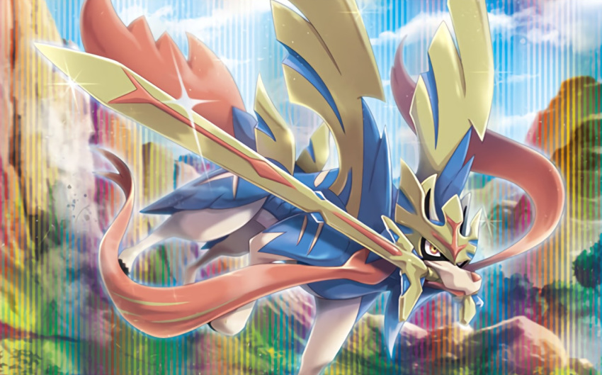 blue_sky, clouds, cloudy_sky, creature, day, dog_focus, gen_8_pokemon, legendary_pokemon