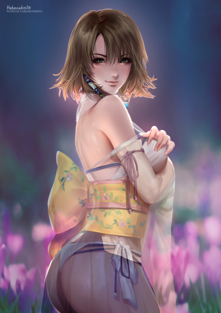 1girl, ass, bangs, bare_shoulders, beads, blue_eyes, blue_skirt, blurry
