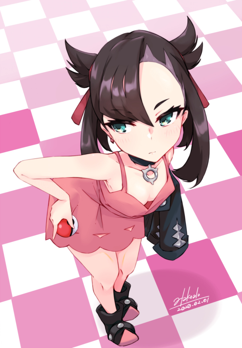 1girl, 2020, alakoala, artist_name, asymmetrical_bangs, bangs, black_hair, blush