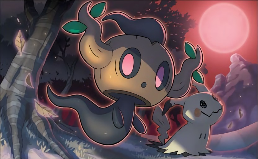 creature, floating, forest, full_body, full_moon, gen_6_pokemon, gen_7_pokemon, ghost