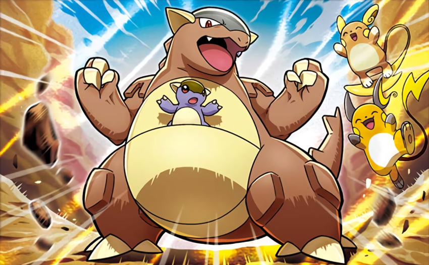 :d, ^_^, alolan_and_normal, alolan_raichu, blue_sky, brown_eyes, claws, closed_eyes