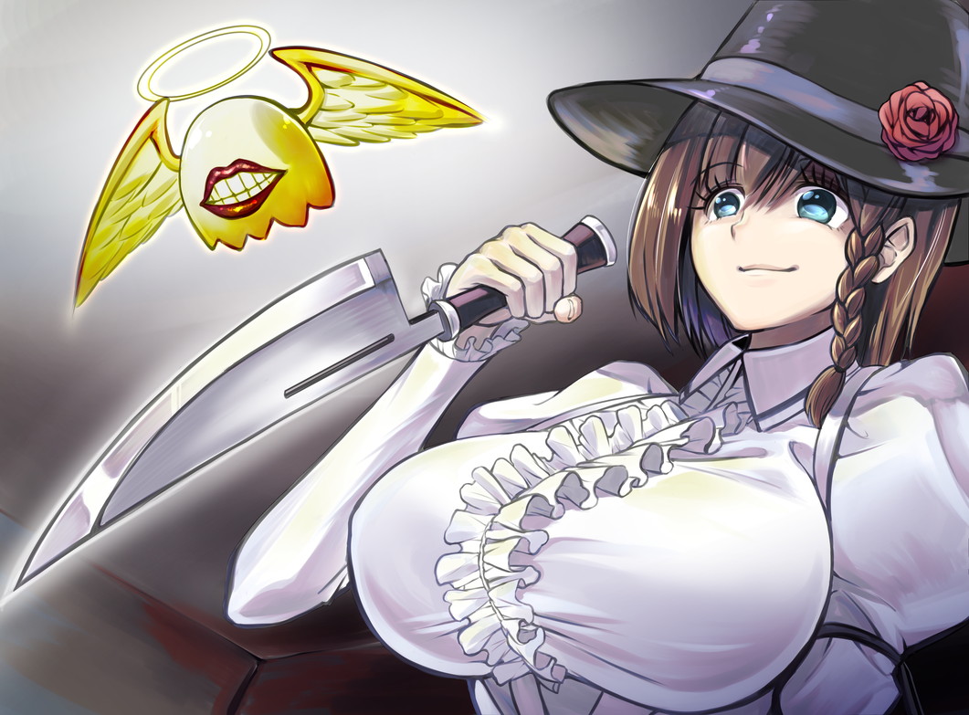 1girl, blue_eyes, braid, breasts, brown_hair, charlotte_corday_(fate/grand_order), fate/grand_order, fate_(series)