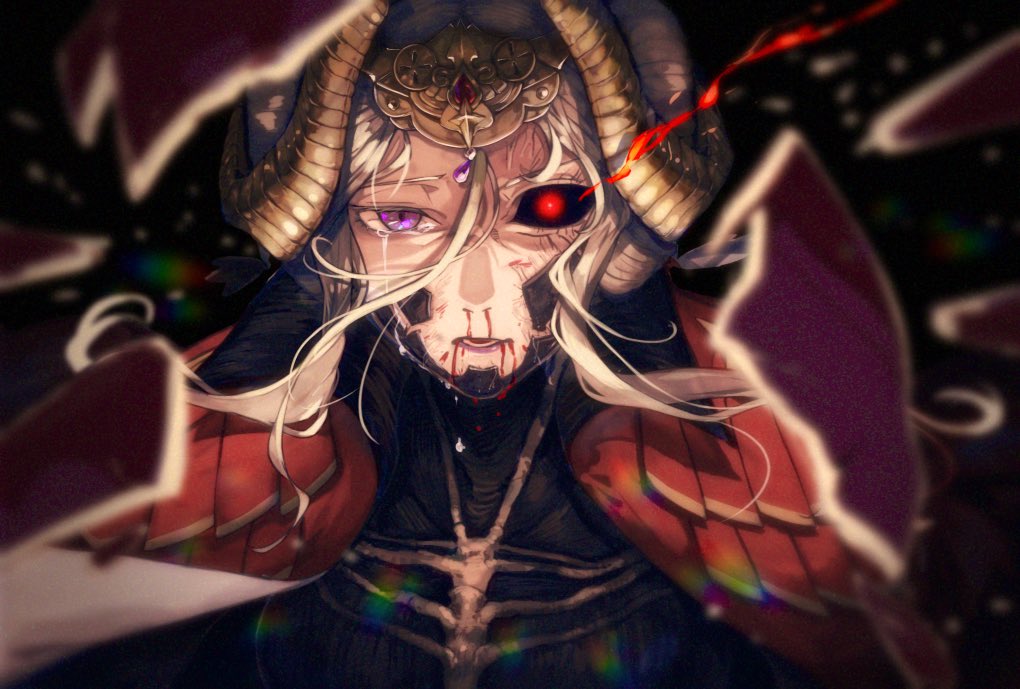 1girl, black_sclera, blood, blood_on_face, bloody_mouth, bloody_nose, cape, dark_persona
