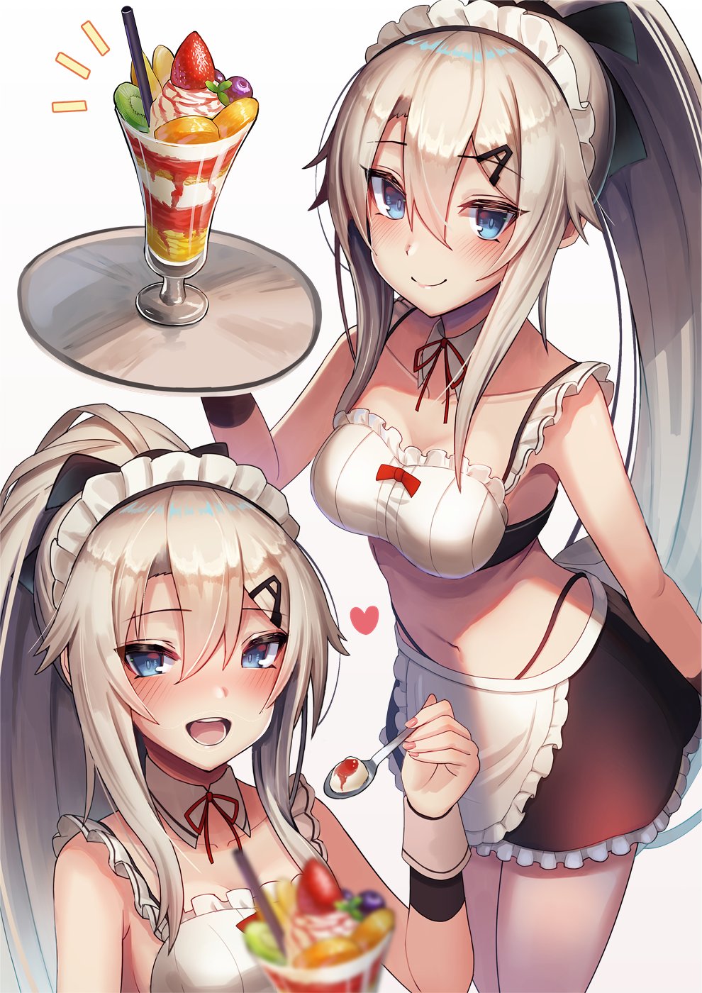 1girl, 9a-91_(girls_frontline), :d, apron, armpits, bangs, bare_shoulders, bikini