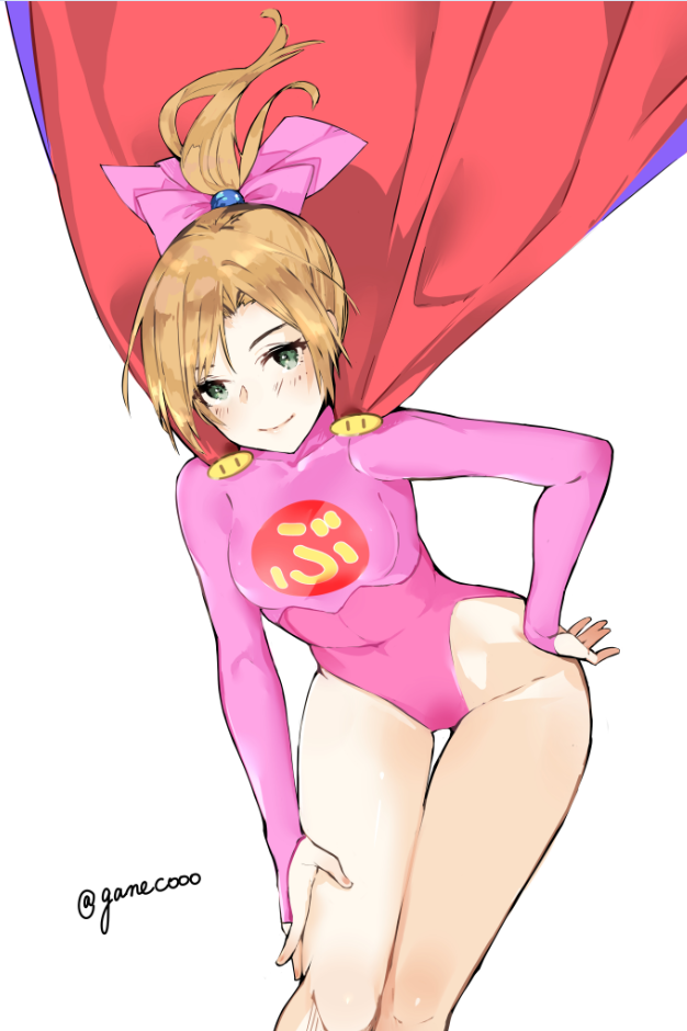 1girl, bangs, blonde_hair, bow, cape, commentary_request, commissioner_upload, cosplay