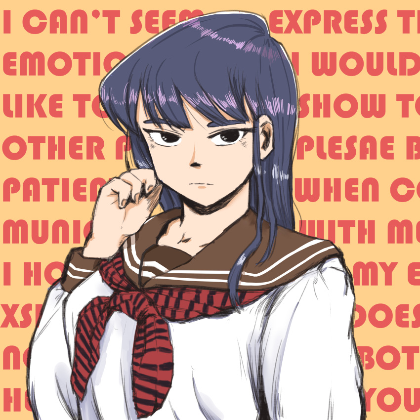 1girl, big_breasts, breasts, expressionless, hand_on_own_cheek, hiromasajun, komi-san_wa_komyushou_desu, komi_shouko