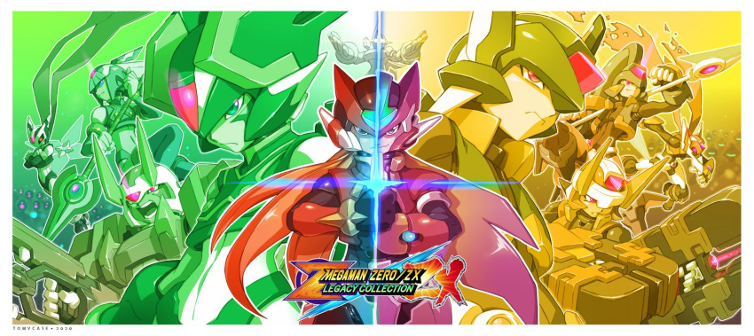 6+boys, albert_(rockman_zx), android, atlas, atlas_(mega_man), blue_eyes, copyright_name, dual_wielding