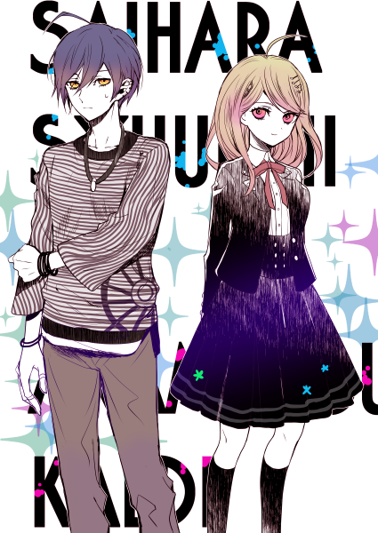 1boy, 1girl, ahoge, akamatsu_kaede, amami_rantarou, amami_rantarou_(cosplay), black_hair, black_jacket
