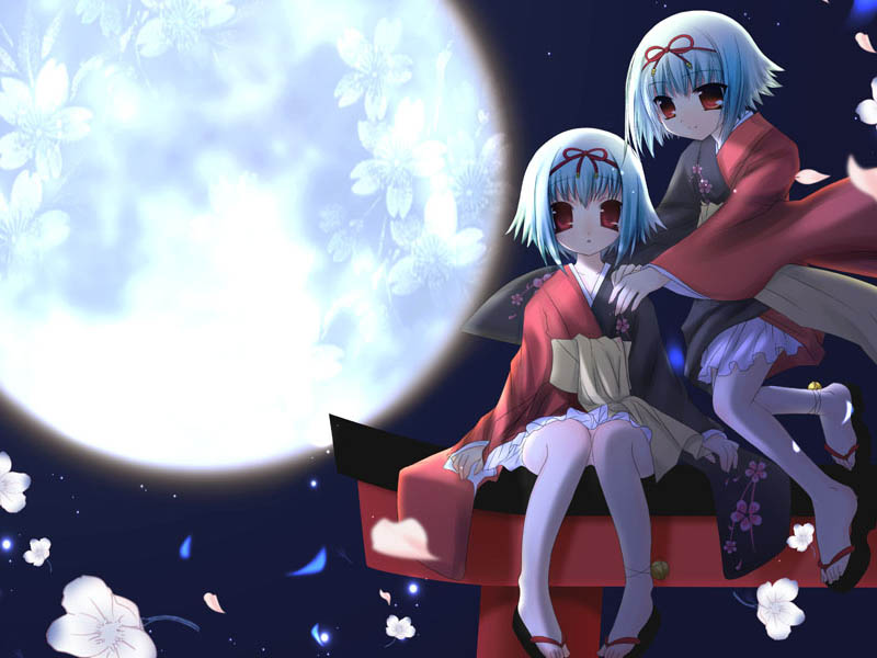 akai_ito, bell, blue_hair, feet, flower, hairband, hinayuki_usa, japanese_clothes