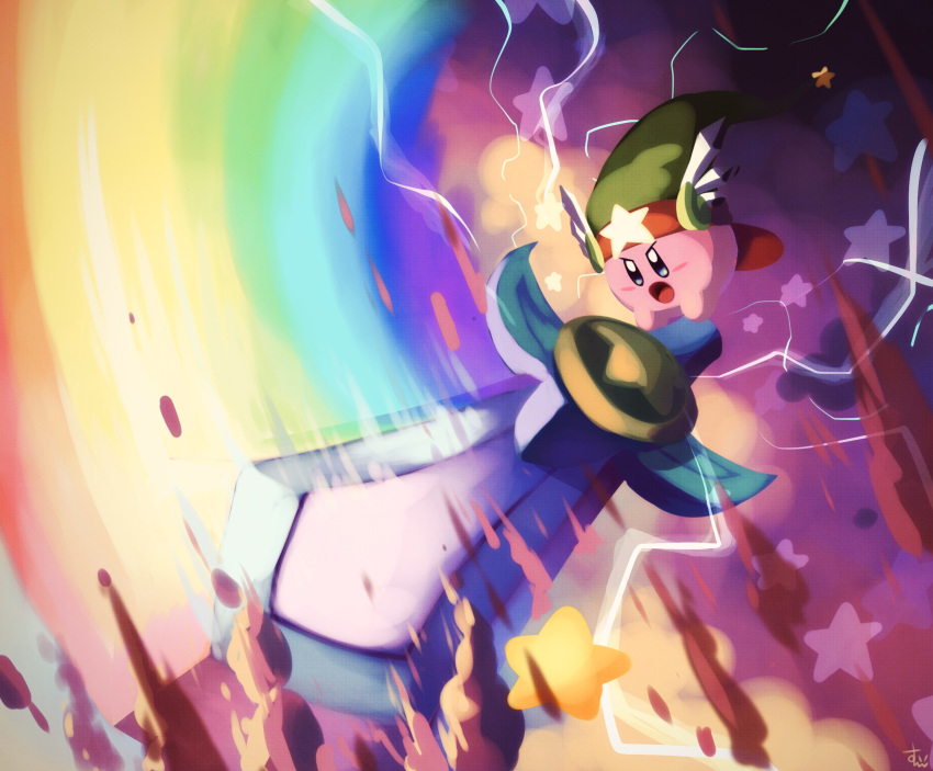 >:o, blue_eyes, blush_stickers, green_headwear, highres, kirby, kirby's_return_to_dream_land, kirby_(series)