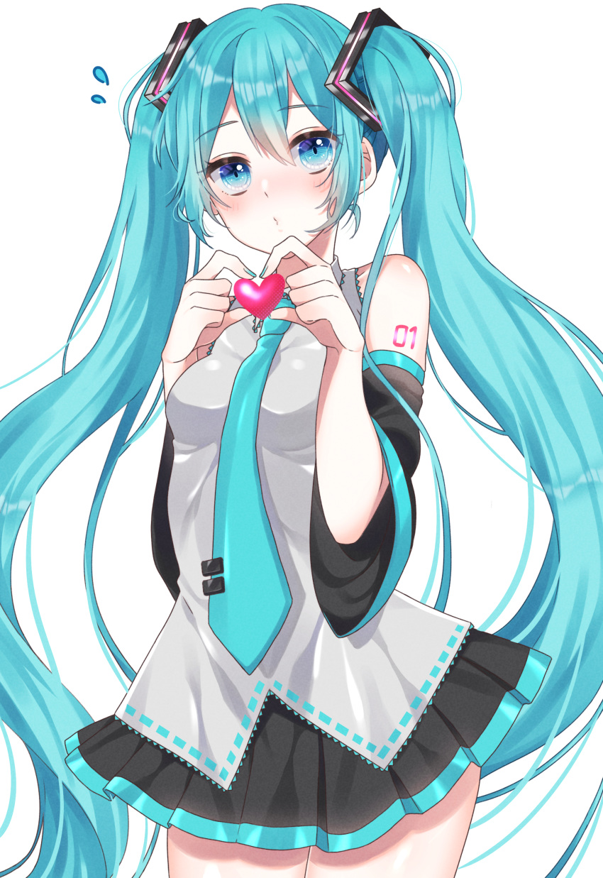 1girl, absurdres, aqua_eyes, aqua_hair, aqua_nails, aqua_neckwear, bare_shoulders, black_skirt