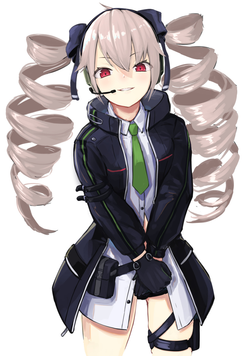 1girl, absurdres, bangs, black_gloves, black_jacket, blush, drill_hair, eyebrows_visible_through_hair