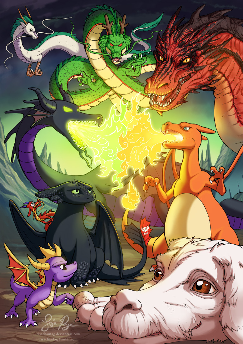 6+others, breathing_fire, brown_eyes, charizard, claws, commentary, creature, crossover