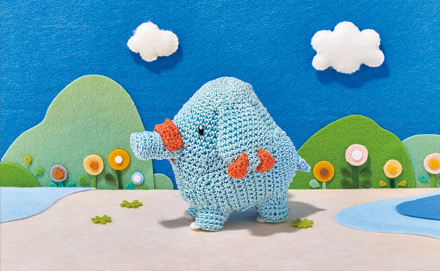 amigurumi_(medium), asako_ito, blue_sky, bush, clouds, commentary, creature, day