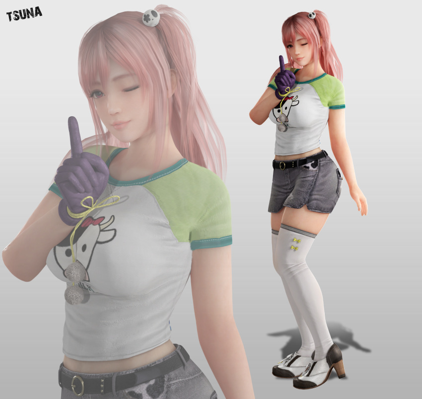 1girl, 3d, blender_(medium), blush, breasts, dead_or_alive, hair_ornament, highres