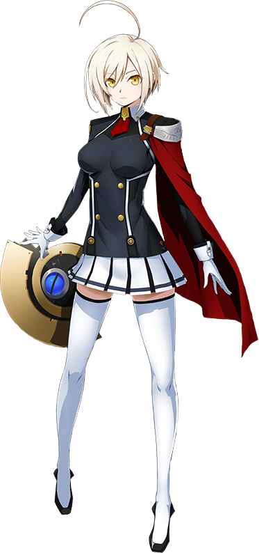 1girl, ahoge, artist_request, blazblue, blazblue_alternative:_dark_war, blonde_hair, breasts, capelet