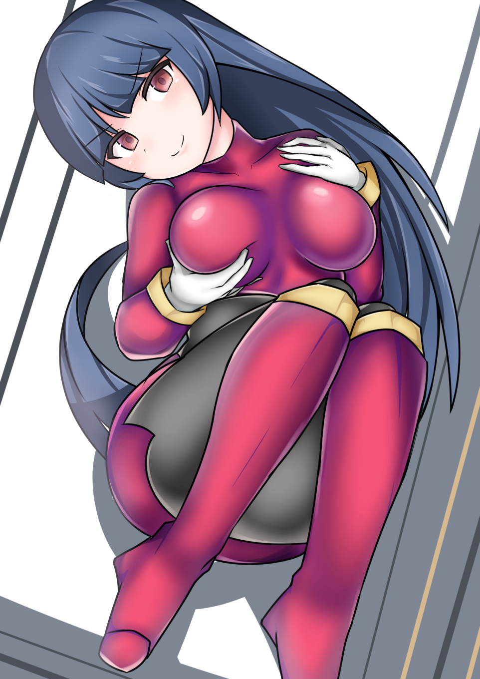 1girl, bodysuit, breast_grab, breasts, closed_mouth, grabbing, grabbing_own_breast, gym_leader