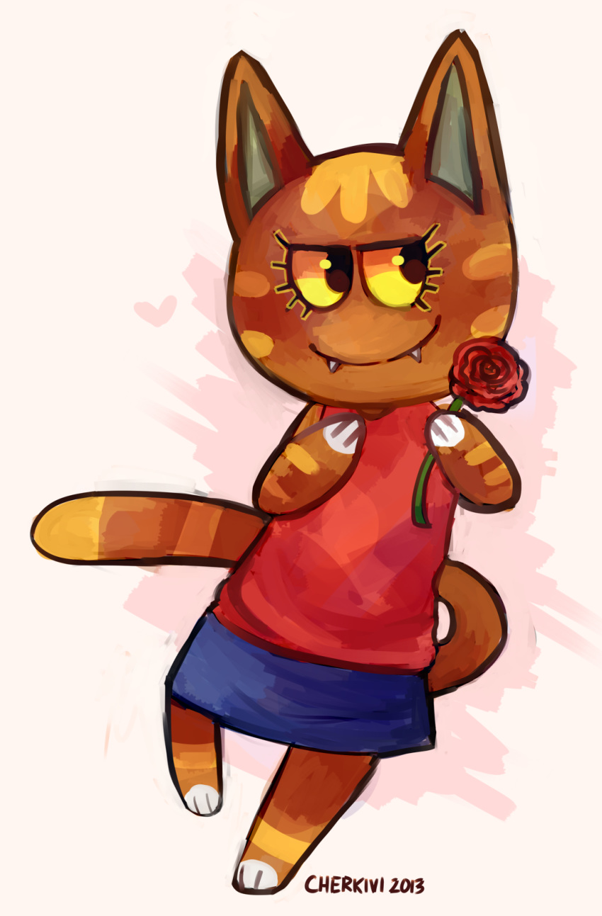 1girl, animal_ears, artist_name, cat_ears, cat_tail, cherkivi, choi_(doubutsu_no_mori), dated