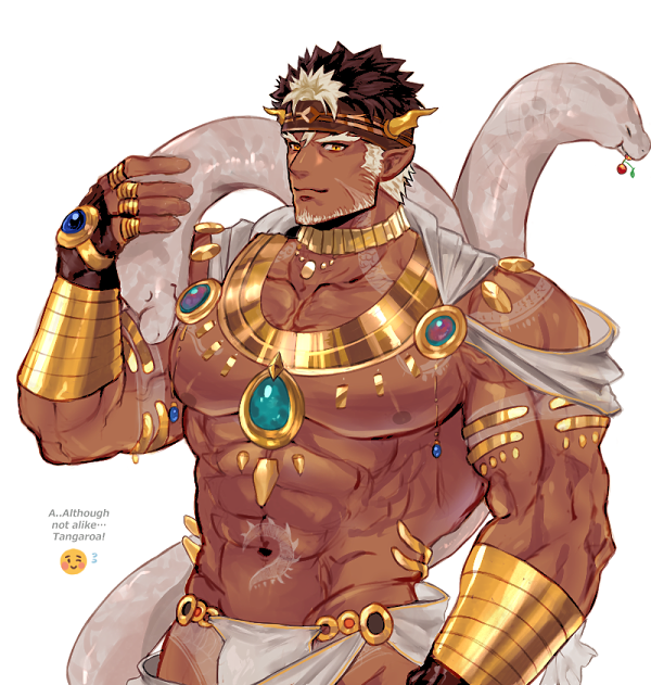 1boy, abs, bara, beard, brown_hair, chest, dark_skin, dark_skinned_male