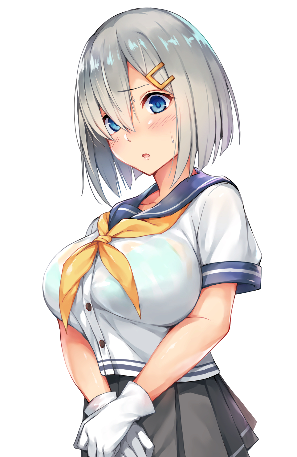 1girl, black_skirt, blue_eyes, blush, bra_through_clothes, breasts, collarbone, fumikiri