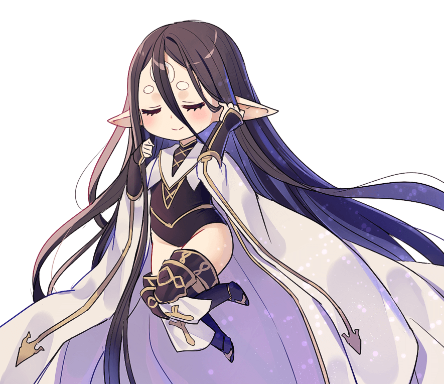 absurdly_long_hair, adjusting_hair, black_hair, blush, closed_eyes, floating, granblue_fantasy, harvin