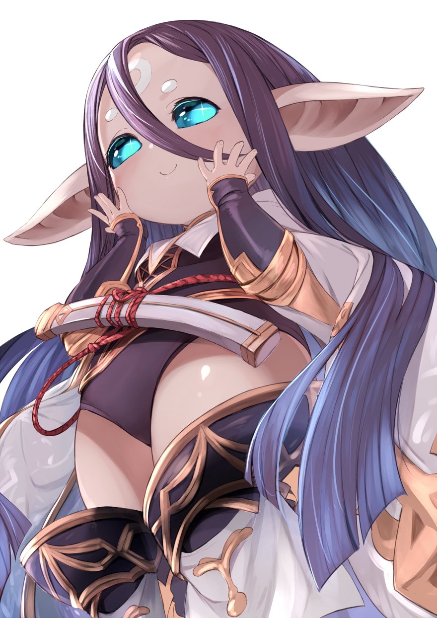 absurdly_long_hair, black_hair, blue_eyes, clouds, feff672166, granblue_fantasy, hands_on_own_cheeks, hands_on_own_face