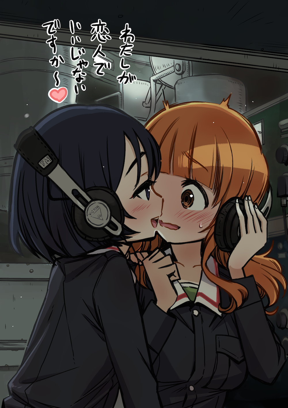 bangs, black_eyes, black_hair, blue_jacket, blunt_bangs, eyebrows_visible_through_hair, frown, girls_und_panzer