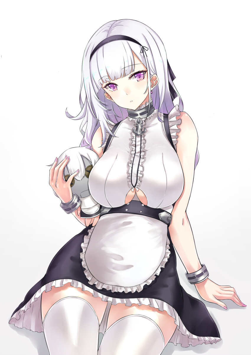 1girl, apron, asya, azur_lane, bangs, bare_shoulders, black_hairband, blush