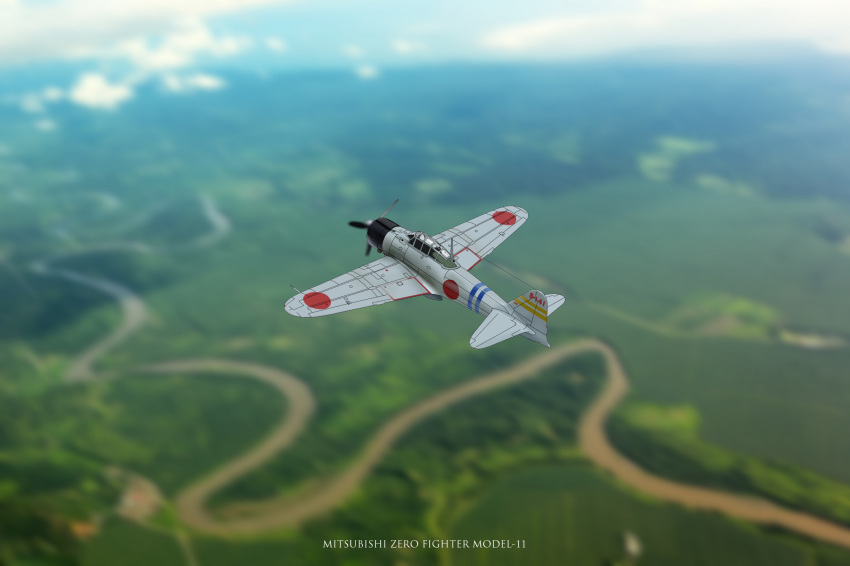 a6m_zero, aircraft, airplane, clouds, day, dirt, dirt_road, forest