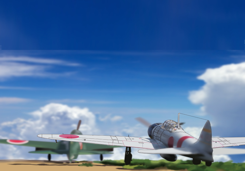 a6m_zero, absurdres, aircraft, airplane, clouds, day, highres, kantai_collection