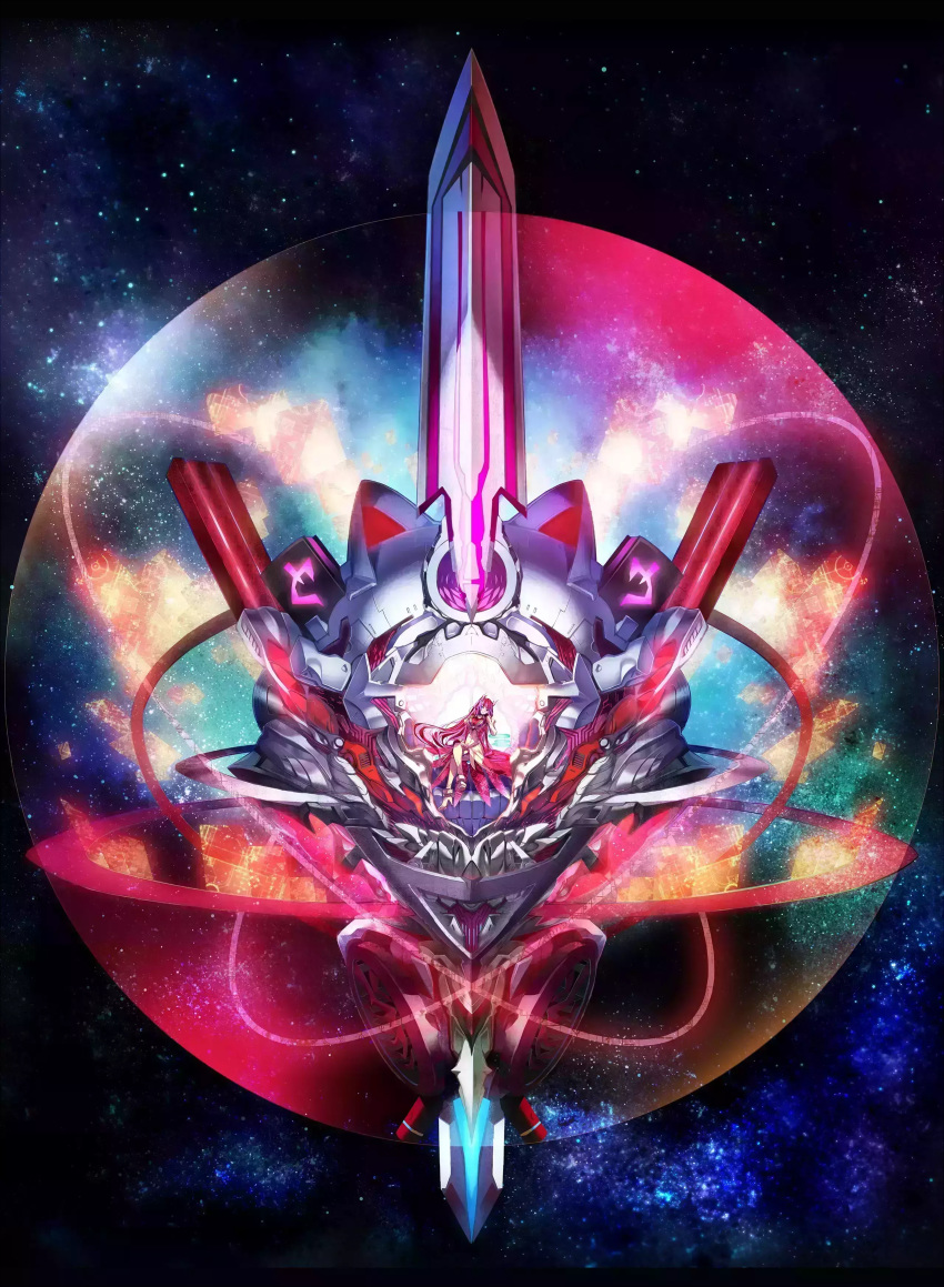 1girl, absurdres, blue_eyes, crossed_legs, dies_irae_pantheon, g_yuusuke, hand_on_own_knee, head_rest