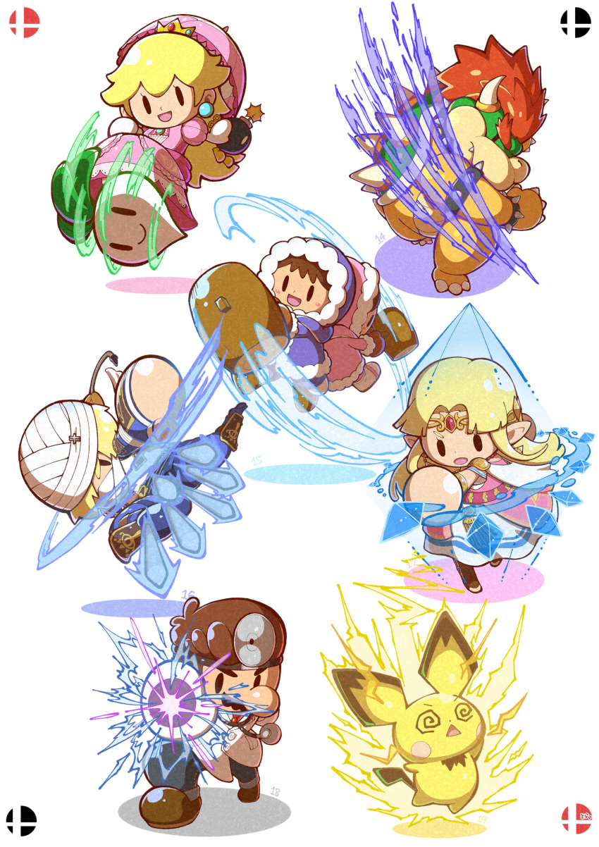 04sora40, 3boys, 4girls, :o, blonde_hair, blush_stickers, bob-omb, bowser