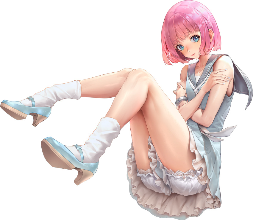 1boy, bloomers, blue_eyes, bracelet, catherine_(game), crossed_arms, destiny_child, dress