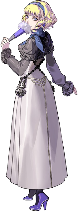 1girl, back, blonde_hair, constance_von_nuvelle, earrings, fan, fire_emblem, fire_emblem:_three_houses