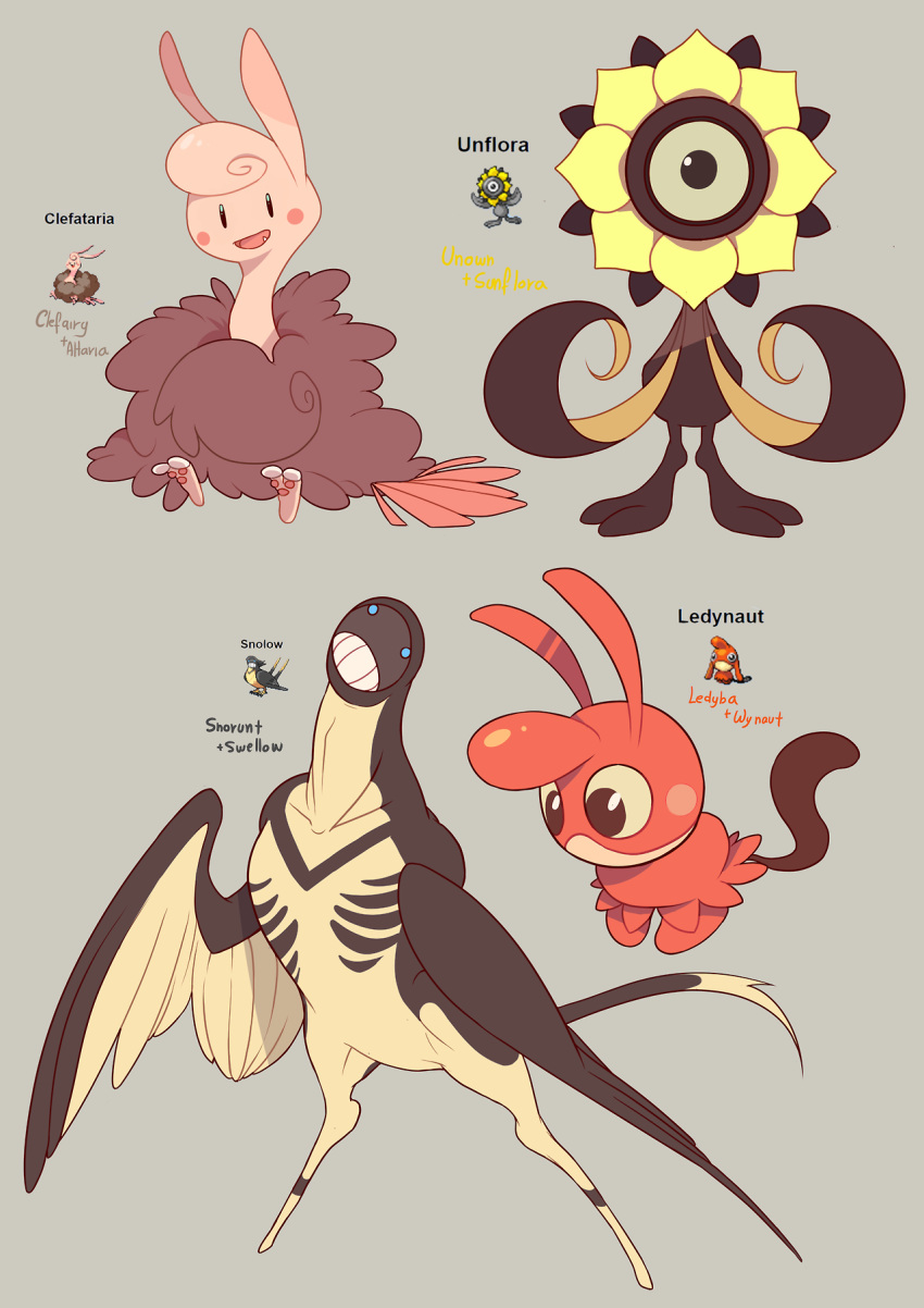 altaria, black_eyes, character_name, clefairy, commentary, creature, english_commentary, fang