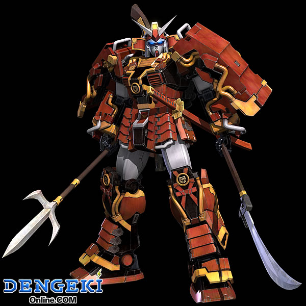 dual_wielding, gundam, gundam_musou, katana, mecha, musha_gundam, naginata, polearm, samurai, sheath, shin_musha_gundam, spear, sword, weapon