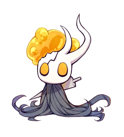 1other, cloak, commentary, cracked_mask, full_body, grey_cloak, hollow_knight, horns
