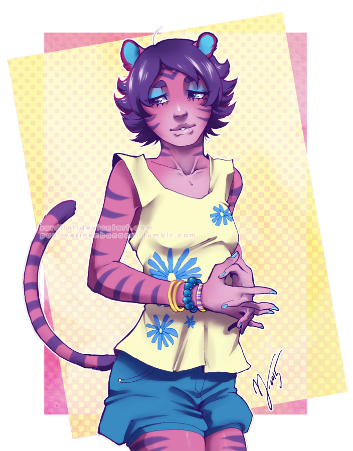 1girl, animal_ears, artist_name, blue_eyes, bracelet, doubutsu_no_mori, floral_print, humanization