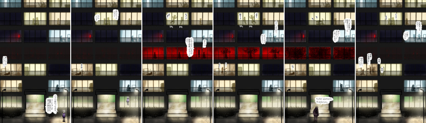 1boy, 6+girls, absurdres, abubu, apartment, arai-san_mansion, building, bush