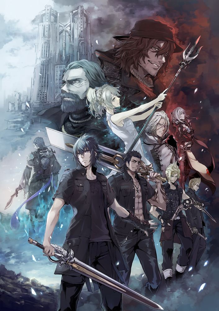 2girls, 6+boys, abs, aranea_highwind, ardyn_izunia, armor, beard, facial_hair
