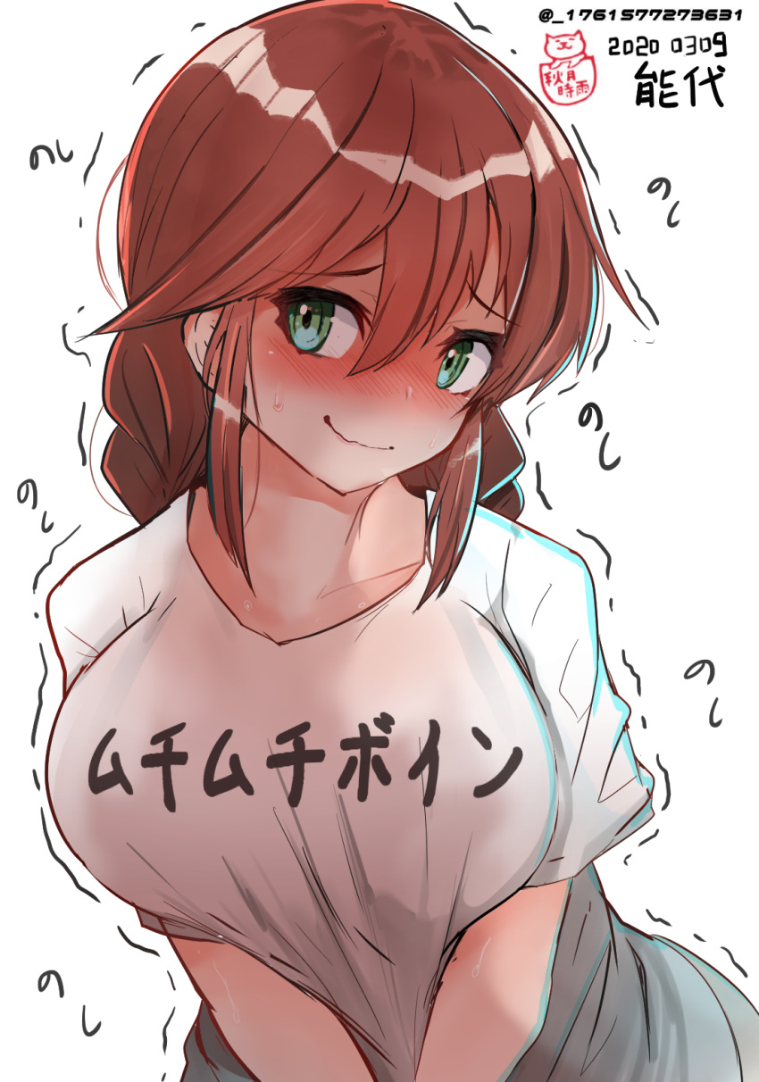 1girl, 51_(akiduki), alternate_costume, blush, braid, breasts, brown_hair, eyebrows_visible_through_hair