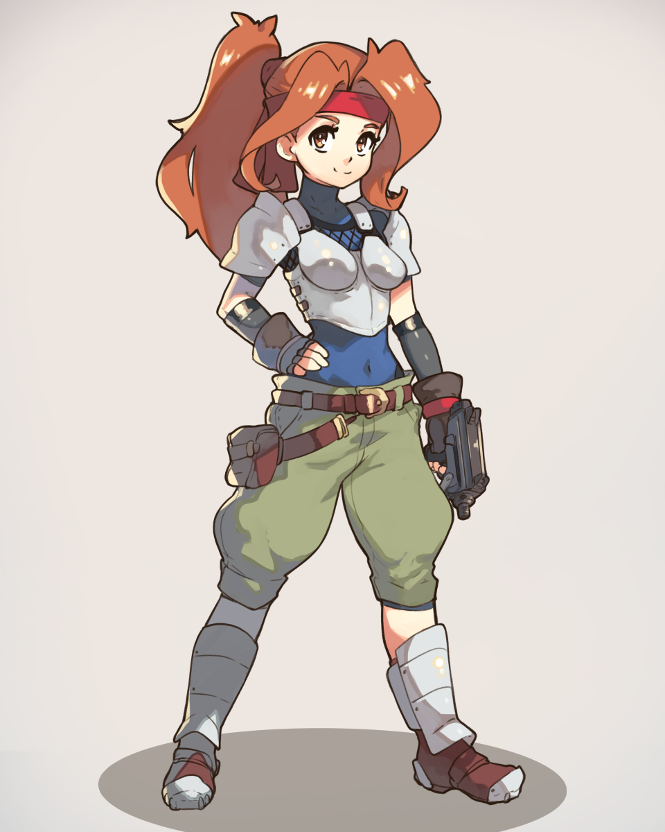 1girl, armor, bag, boobplate, breastplate, brown_eyes, covered_navel, final_fantasy