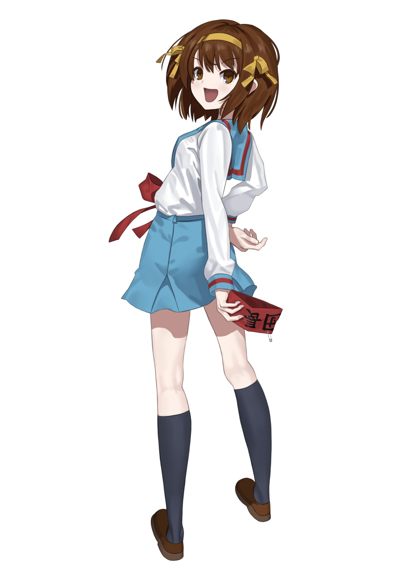 1girl, :d, absurdres, andoplus, bangs, black_legwear, blue_sailor_collar, blue_skirt