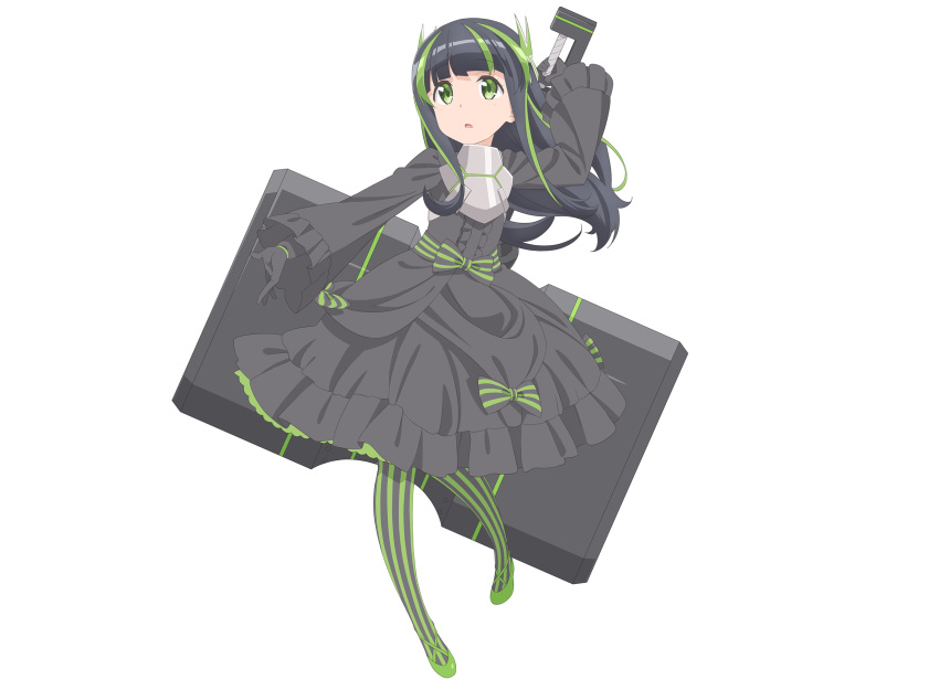1girl, :o, artist_request, ballet_slippers, black_dress, black_hair, black_legwear, black_ribbon