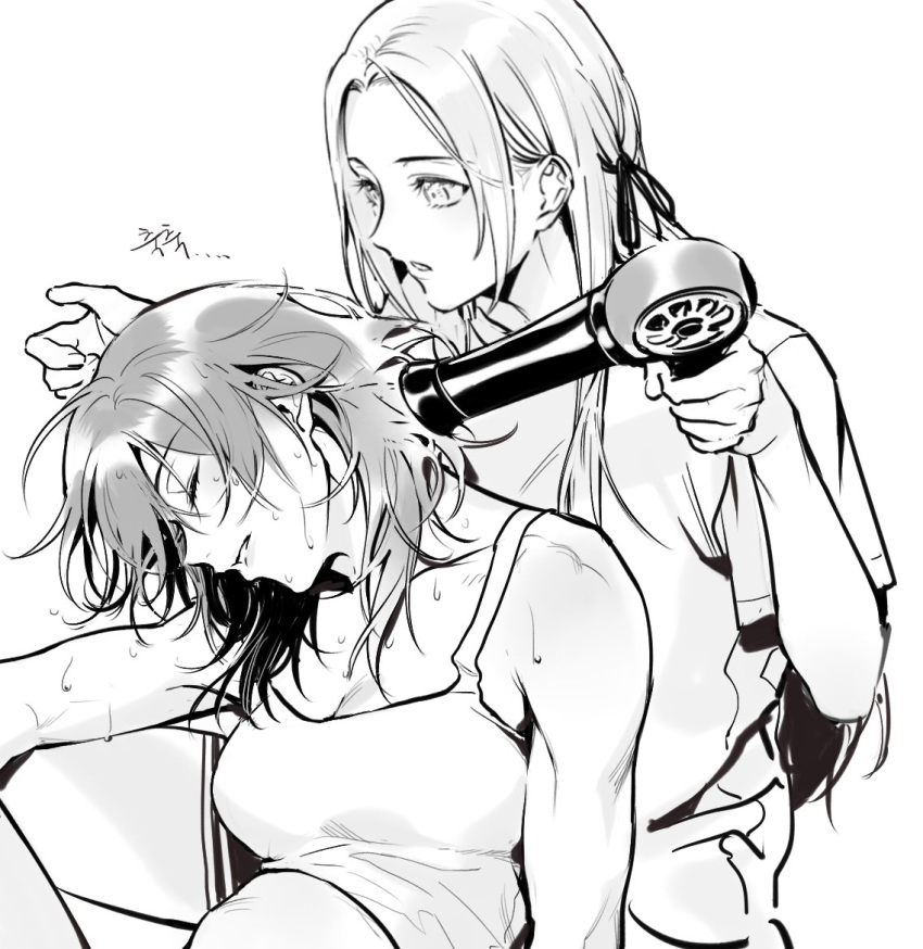 2girls, byleth_(fire_emblem), byleth_eisner_(female), drying, drying_hair, edelgard_von_hresvelg, eyebrows_visible_through_hair, fire_emblem