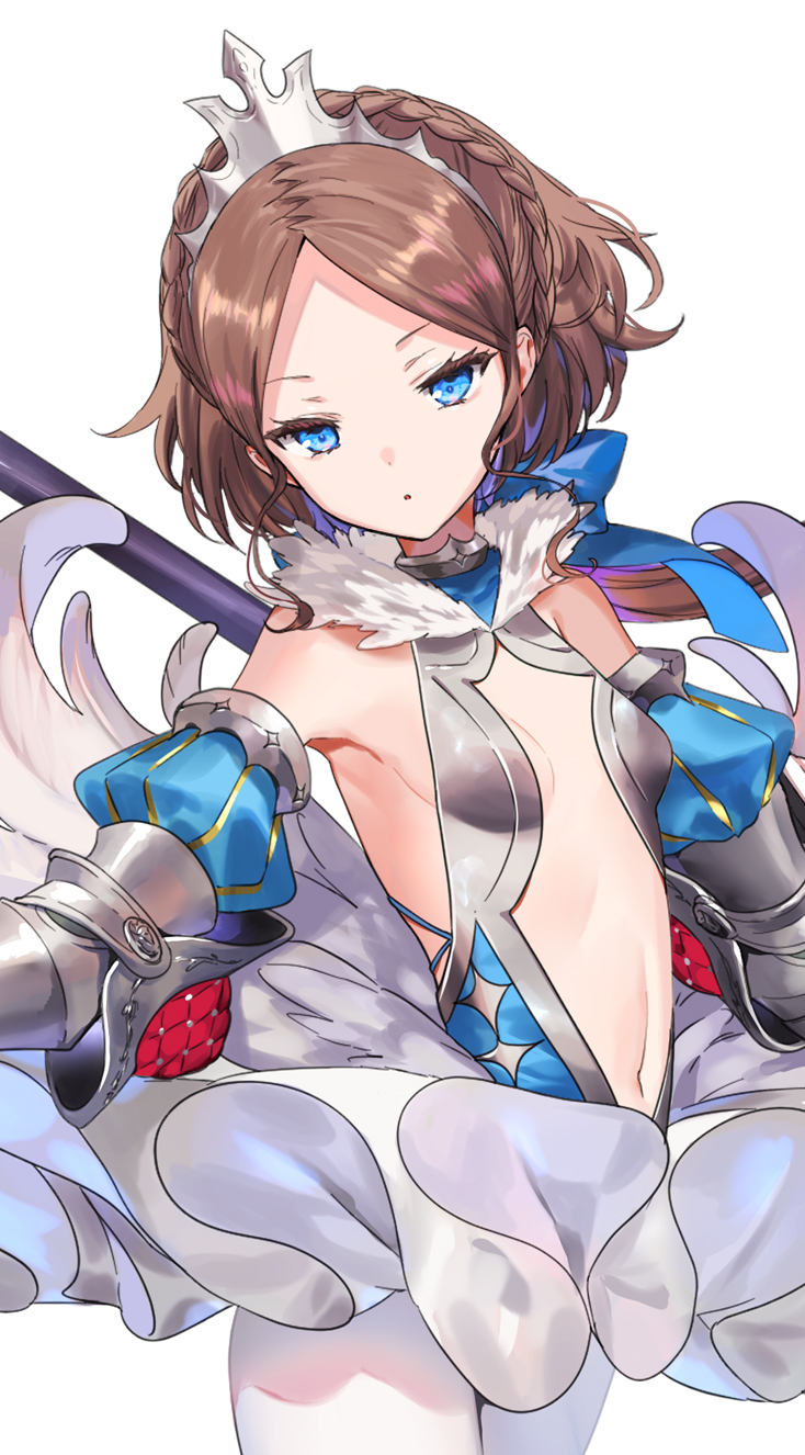 armor, blue_eyes, brown_hair, crown, dancer, eiyuu_senki, elias, highres