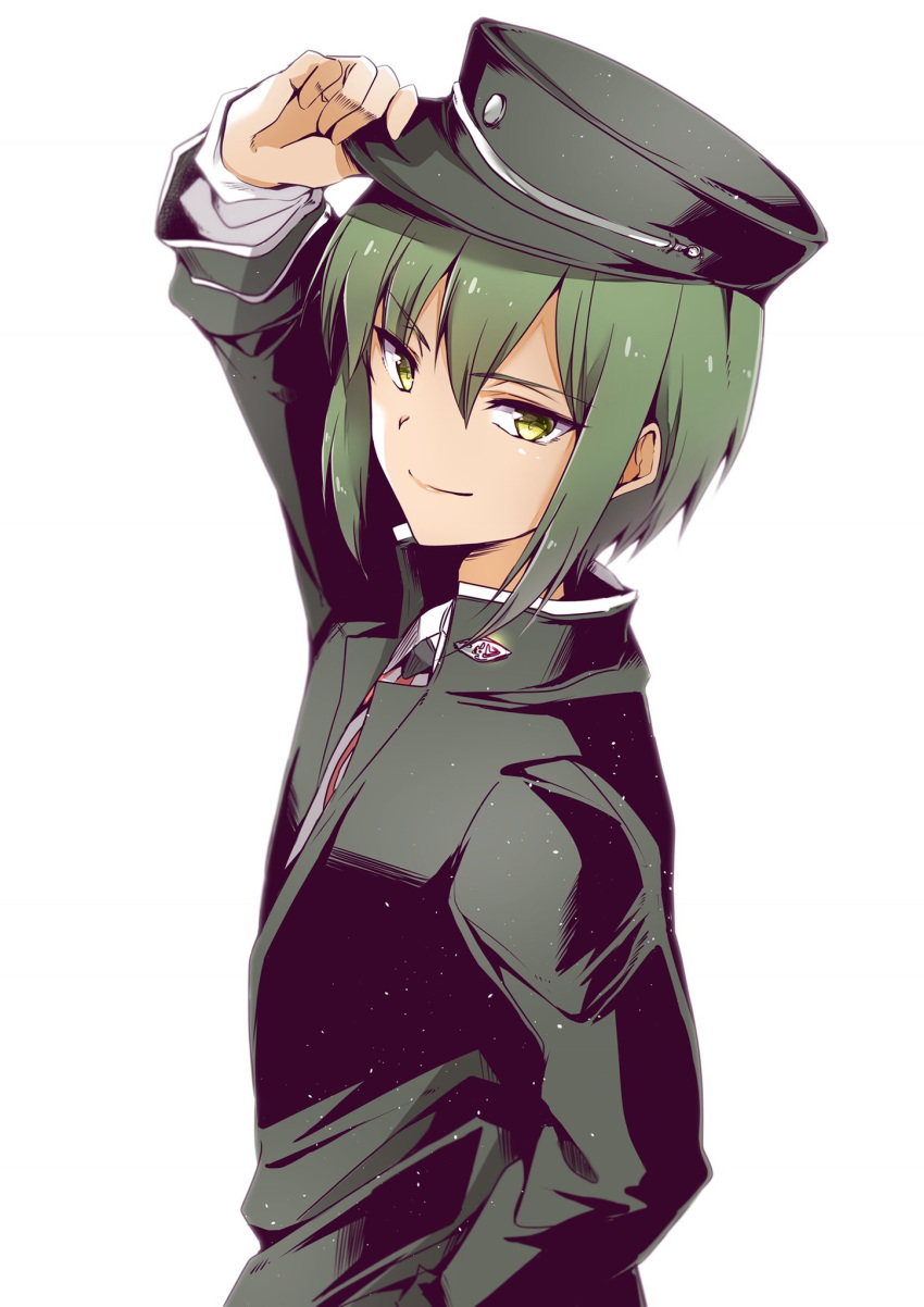 1boy, angel_beats!, badge, black_headwear, ca2la, commentary_request, gakuran, green_hair