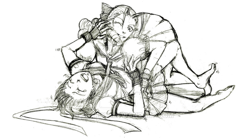 2girls, barefoot, capcom, karin_kanzuki, laughing, sakura_kasugano, smiling, street_fighter