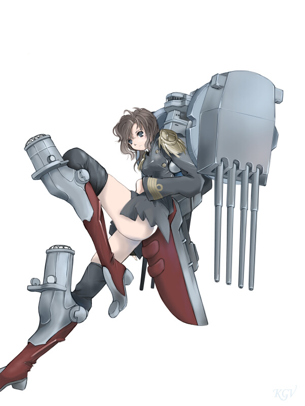 brown_hair, hms_king_george_v, mecha_musume, military, nano, ship, short_hair, thigh-highs